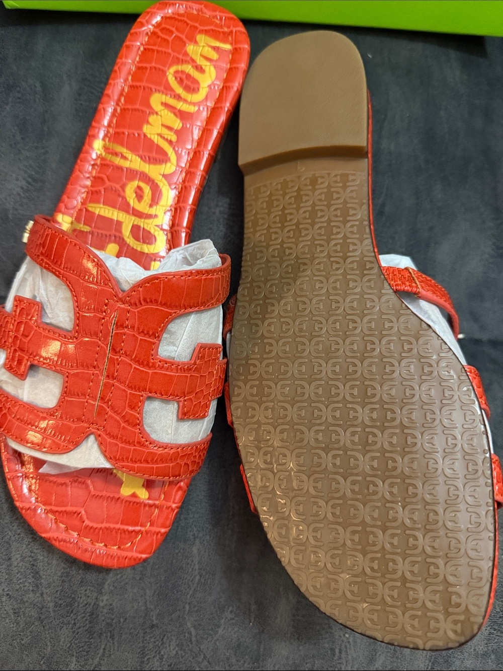 Sam Edelman Kids Red Croc-Embossed Slide Sandals - Picture 3 of 3